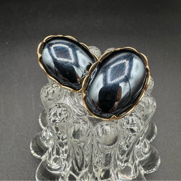 Vintage Mid-Century Sarah Coventry Black Mirror Cabochon Clip On Earrings - Picture 8 of 12